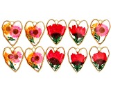Natural Dried Flower in Resin 29x35mm Heart Shaped Charm Set of 10