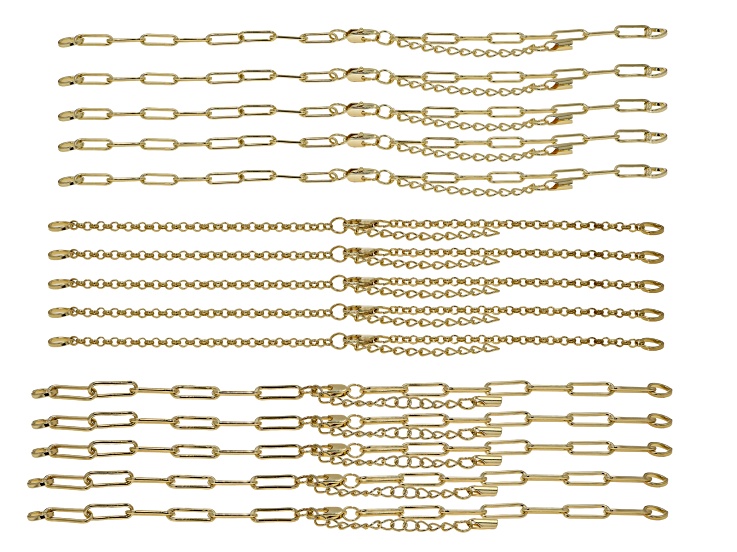 Gold Tone 7" Bracelet Finding Trio Set of 15