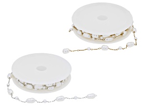 Gold Tone Stainless Steel & Stainless Steel with 4, 9x6 & 8x6mm Pearl Stations Total of 2 Meters