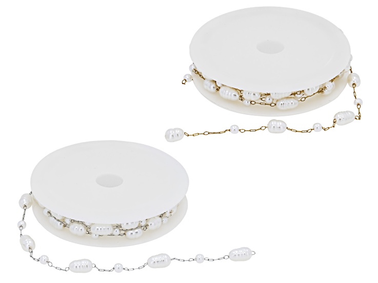 Gold Tone Stainless Steel & Stainless Steel with 4, 9x6 & 8x6mm Pearl Stations Total of 2 Meters