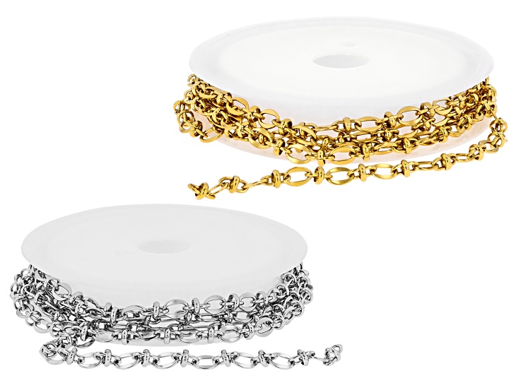 18k Gold Over Stainless Steel & Stainless Steel Hand Assembled Unfinished Chain Total of 2 Meters