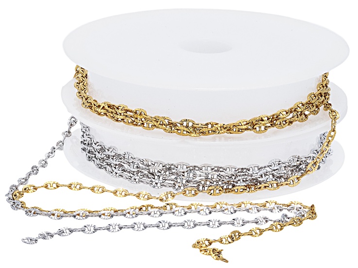 18k Gold Over Stainless Steel & Stainless Steel Hand Assembled Unfinished Chain Total of 2 Meters