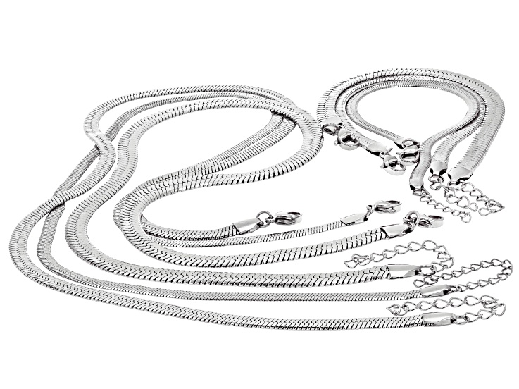 Stainless Steel Bracelet & Necklace Snake Chain with Lobster Clasp Set of 6