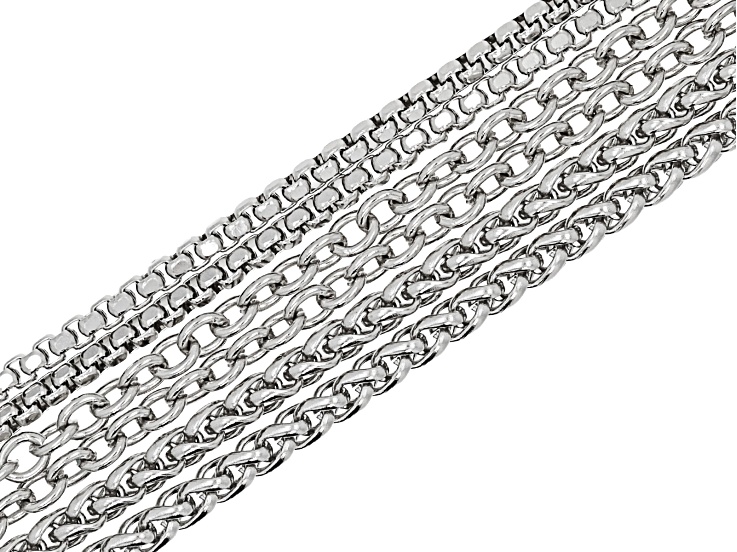 Stainless Steel 18" Necklace Chain with Lobster Clasp & 2" Extension Chain Set of 6