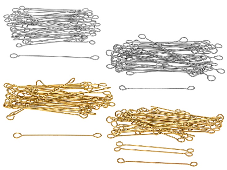18k Gold Over Stainless Steel & Stainless Steel 24 Gauge, 25 & 30mm in Length Eyepin Set of 160