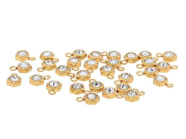 18k Gold Over Stainless Steel with Crystal 6x10mm Hexagon Charm Set of 30