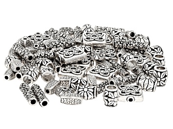 Picture of Antique Silver Tone Assorted Floral Bead Set of 80