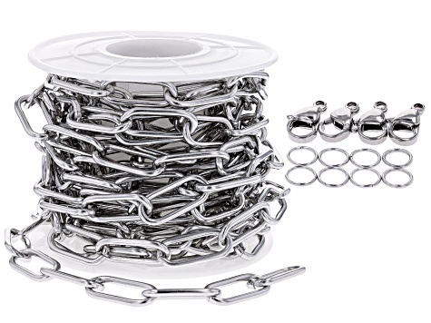 Stainless Steel Large Paperclip Chain, Lobster Clasps & Jump Rings appx 3 Meter appx 12 Components