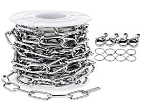 Stainless Steel Large Paperclip Chain, Lobster Clasps & Jump Rings appx 3 Meter appx 12 Components