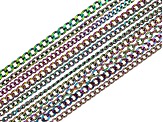 Rainbow Titanium over Stainless Steel Finished Chain Set of 10 Chains in Assorted Styles & Sizes