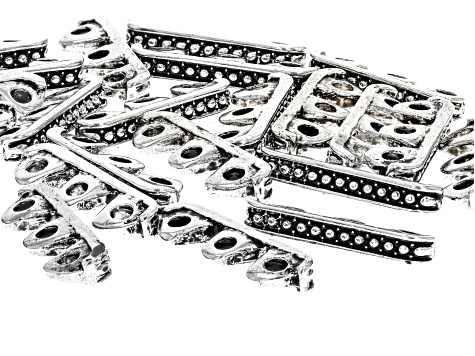 Silver Tone Unique & Beaded Design 3 Row Bead Connectors in Base Metal appx 50 Pieces