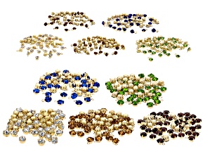 Round Brass Multi-Color Crystal Dangle in Gold Tone appx 500 Pieces Total appx 3-6mm