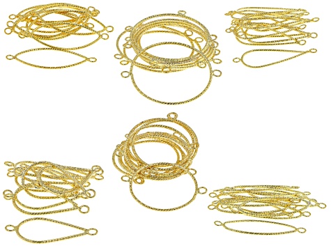 Brass Textured Wire Connector in Gold Tone in Assorted Shapes and Sizes appx 60 Pieces Total