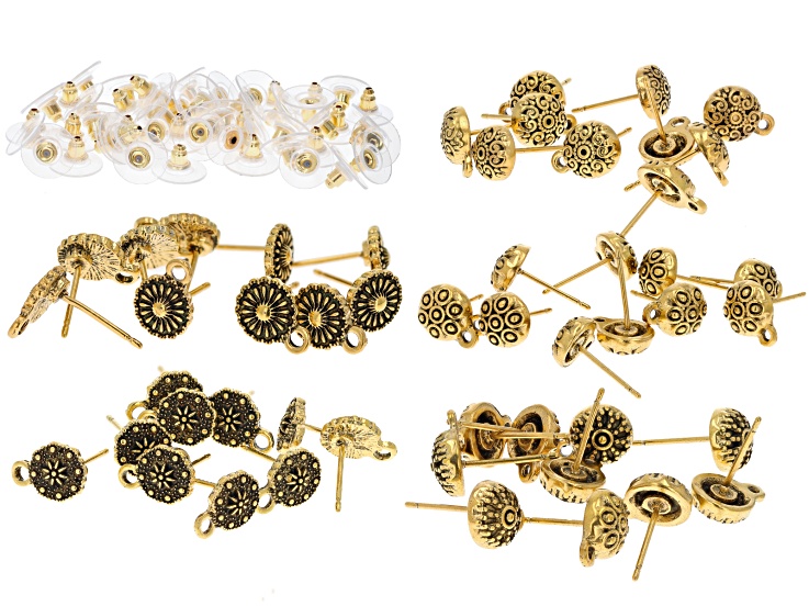 Gold Tone Indonesian Design Post Dangle Earring with Ring & Backs appx 8mm appx 100 Pieces