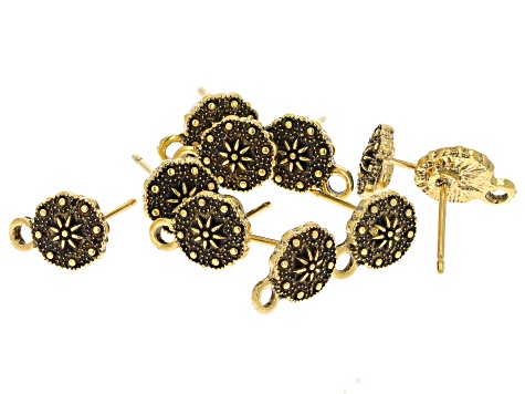 Gold Tone Indonesian Design Post Dangle Earring with Ring & Backs appx 8mm appx 100 Pieces