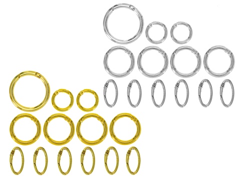Spring Ring Clasp Set Of 3 Round Sizes And One Oval Style In Gold Tone & Silver Tone 26 Pieces Total