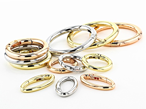 Spring Ring Clasp Set Of 3 Round Sizes And One Oval Style In 3 Tones appx 22 pieces