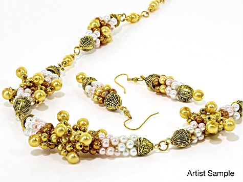 Marlowe's Folly 7-strand wire braid Necklace & Earring supply and project kit in golden colorway