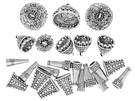 Cup Component Assortment in Antique Silver Tone in 5 Styles 23 pieces