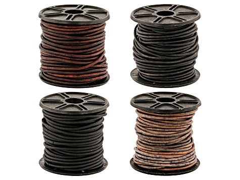Leather Cord appx 2mm Round Set of 4 in Assorted Colors appx 10M each