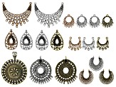 Earring & Pendant Components Sets in 7 Styles & Assorted Antique Tones 19 Pieces Total
