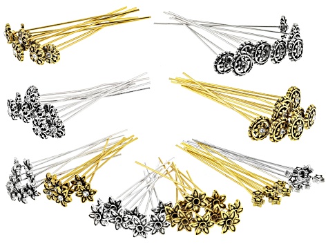 Headpins in 5 Styles in Antique Silver Tone & Antique Gold Tone 100 Pieces Total