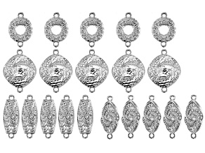 Indonesian Inspired Connector Set in 4 Styles in Silver Tone 20 Pieces Total