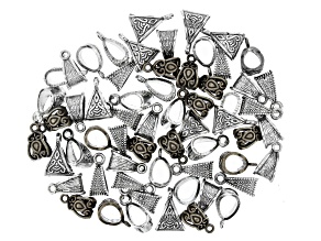 Indonesian Inspired Bail Kit in Antiqued Brass & Silver Tone in 4 Styles 60 Pieces Total