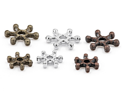 Aster Spacer Beads in Antiqued Silver, Copper, and Brass Tones Appx 1,000 Pieces Total