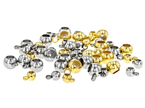 Stainless Steel & 18k Over Stainless Steel Silicone Slider Beads with a Closed Jump Ring Appx 50 pcs