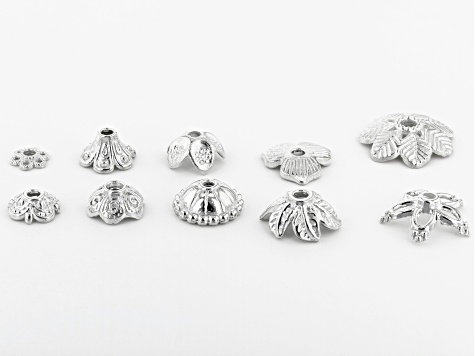 Assorted Bead Cap Set in 10 Styles in Silver Tone 250 Pieces Total with ...