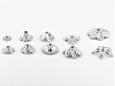Assorted Bead Cap Set in 10 Styles in Silver Tone 250 Pieces Total with Storage Case