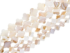 Mother of Pearl & Shell 10mm & 15mm Flat Clover Bead Strand Set of 6