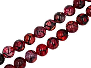 Red Quench Crackled Quartz 10mm Smooth Round Bead Strand Approximately 13-14" in Length Set of 2