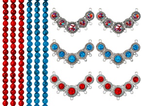 Multi-Stone Bead Strand & Antique Silver Tone Focal Set of 12