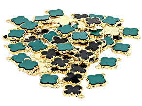 Black and Faux Malachite with Gold Tone Accents Clover Connector Set of 55