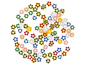 Multicolor with Silver & Gold Tone Accent Flower Bead Caps Set of 100