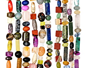 Multi-Stone 4-14mm Assorted Shape Bead Strand Set of 10
