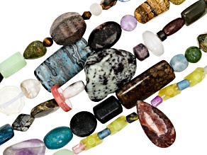 Multi-Stone 5-34mm Assorted Shape Bead Strand Set of 5
