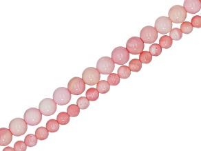 Pink Conch Color Mother of Pearl 4 & 6mm Round Bead Strand Set of 2