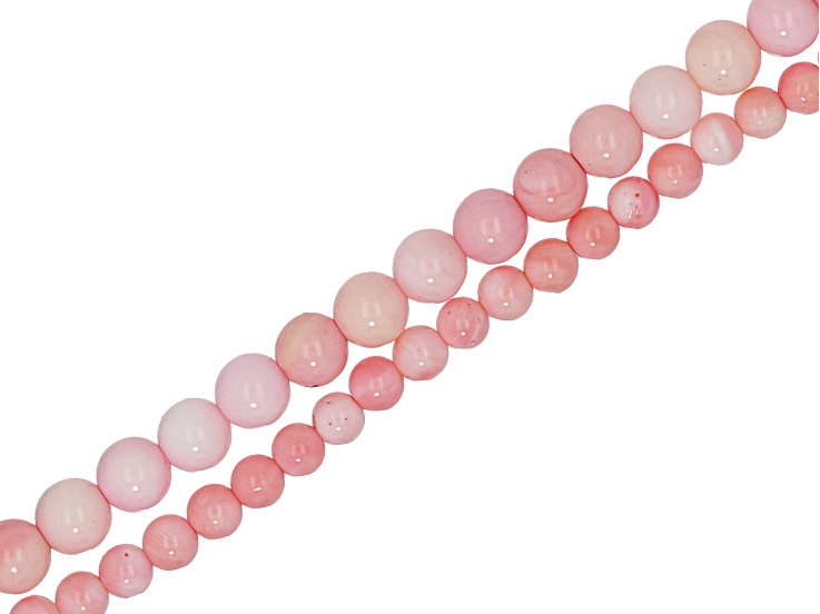 Pink Conch Color Mother of Pearl 4 & 6mm Round Bead Strand Set of 2