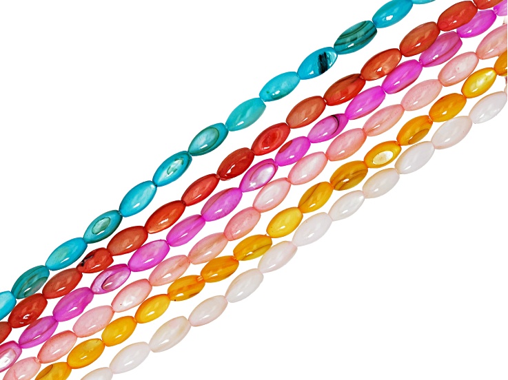 Multicolor Mother-of-Pearl 8x4mm Rice Bead Strand Set of 6