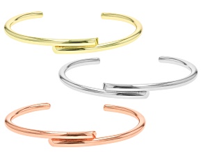 Gold, Silver, & Rose Gold Tone Cross Over Bracelet Set of 3