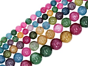 Spring Multicolor Quartz Assorted Size Round Bead Strand Set of 5