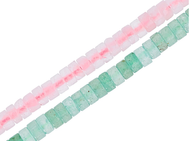 Rose Quartz & Green Aventurine 4.5x2.5mm Heishi Bead Strands Approximately 14-15" in Length Set of 2