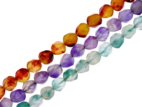 Aqua Green, Sunset, & Grape Color Quartzite 8mm Faceted Rough Cut Bead Strands Set of 3