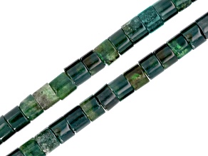 Green Jade Color Quartzite 6mm Cylinder Bead Strands Approximately 14-15" in Length Set of 2