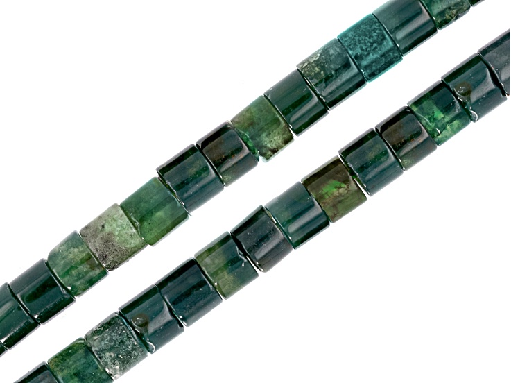 Green Jade Color Quartzite 6mm Cylinder Bead Strands Approximately 14-15" in Length Set of 2