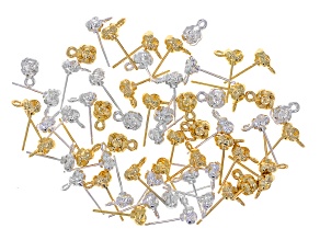 Silver & Gold Tone 6mm Love Knot Earring Post Finding with Attached Jump Ring Set of 60