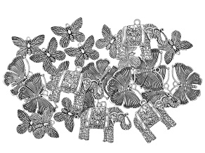 Silver Tone Butterfly & Elephant Focal Pendant Set of 24